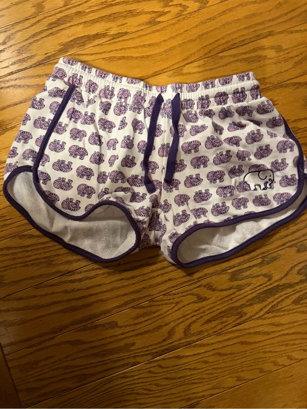 White & Purple Elephant Print Athletic Lounge Shorts